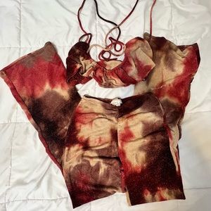 red and gold marble tie dye wash sequenced set